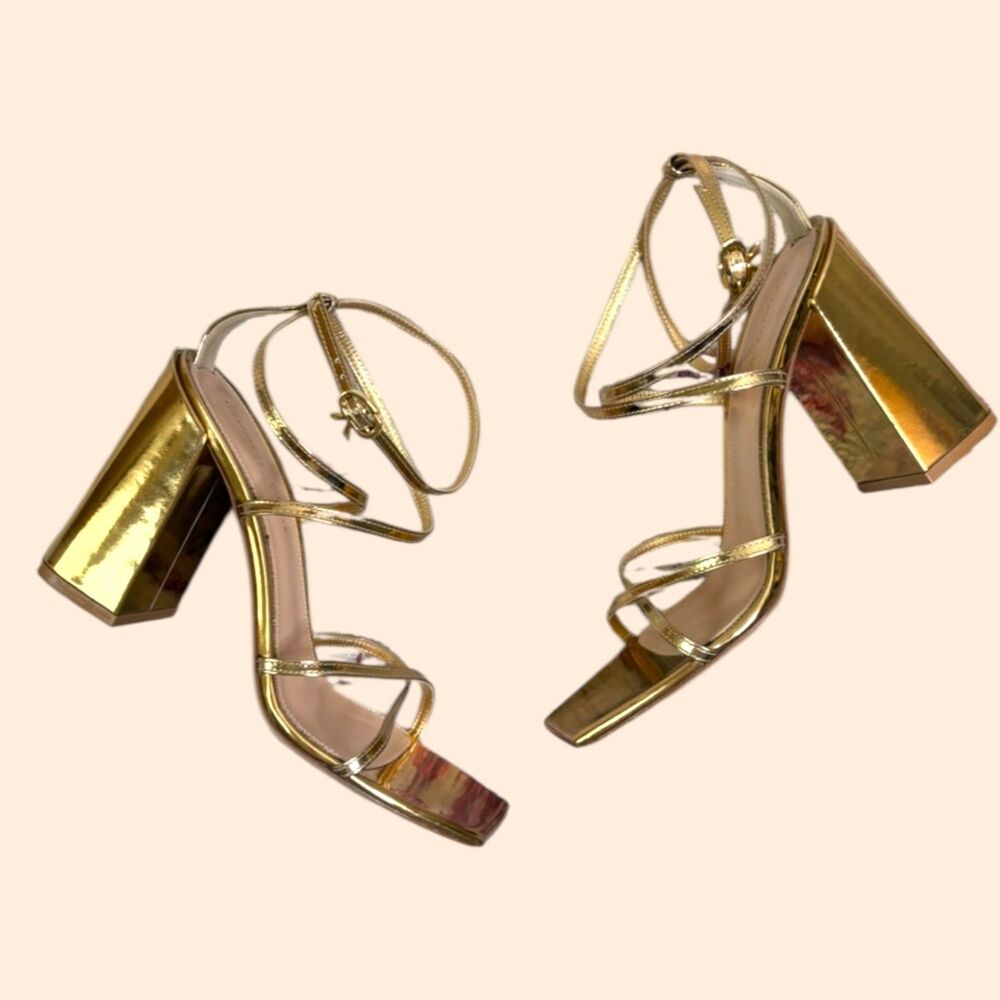 Gianvito Rossi Metallic Gold Strappy Block Heel Sandals